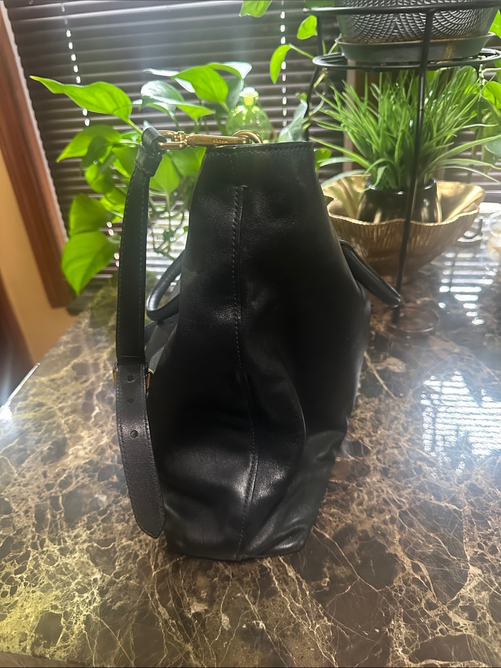 Prada Black Leather Tote with Gold Hardware Accents - Picture 4 of 15